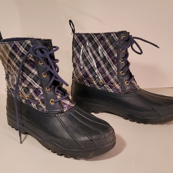 Sperry Top-Sider Women's Blue/Green Plaid Duck Boots Ladies Waterproof-Size 8.5 - Picture 1 of 8